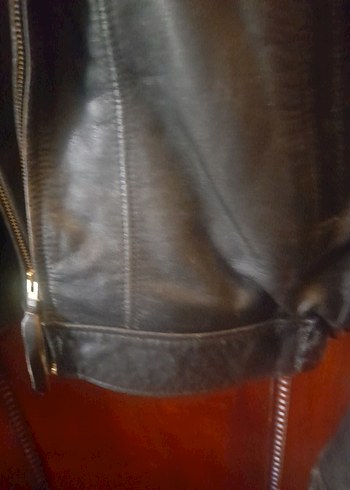 TREVOR KULLANILMAMIŞ, KAHVERENGİ YAKASİ KÜRKLÜ BİKER DERİ CEKET - Görsel 11