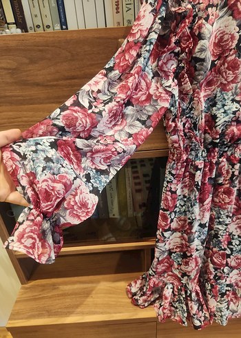 Çiçek Desenli Uzun Kollu Bohem Elbise - Görsel 3