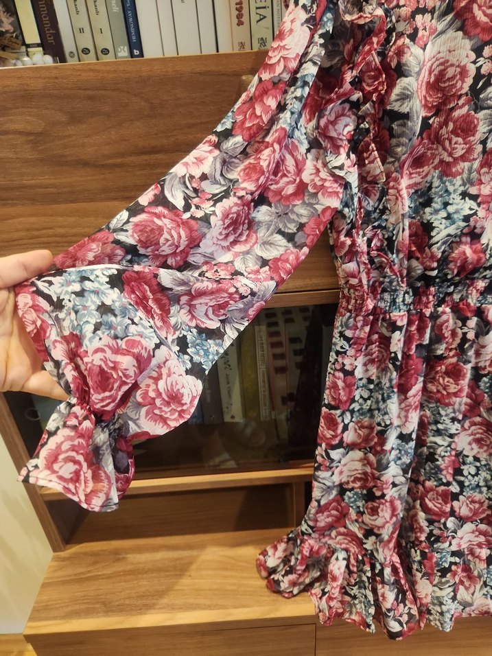 Çiçek Desenli Uzun Kollu Bohem Elbise - Görsel 3