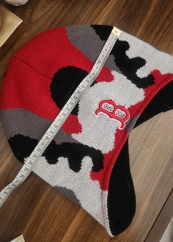 Desenli Kırmızı Gri Erkek Bere - Görsel 7