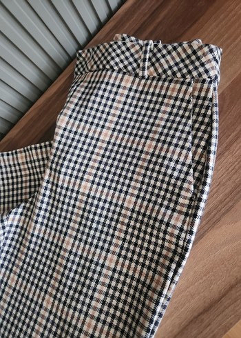 Kadın Bej Kareli Kumaş Pantolon - Görsel 8