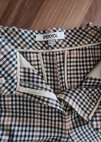 Kadın Bej Kareli Kumaş Pantolon - Görsel 3