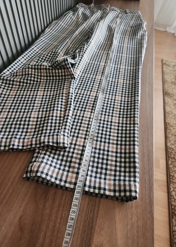 Kadın Bej Kareli Kumaş Pantolon - Görsel 5