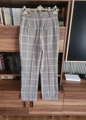 Kadın Bej Kareli Kumaş Pantolon - Görsel 2