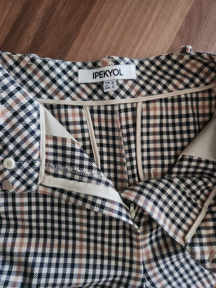 Kadın Bej Kareli Kumaş Pantolon - Görsel 3