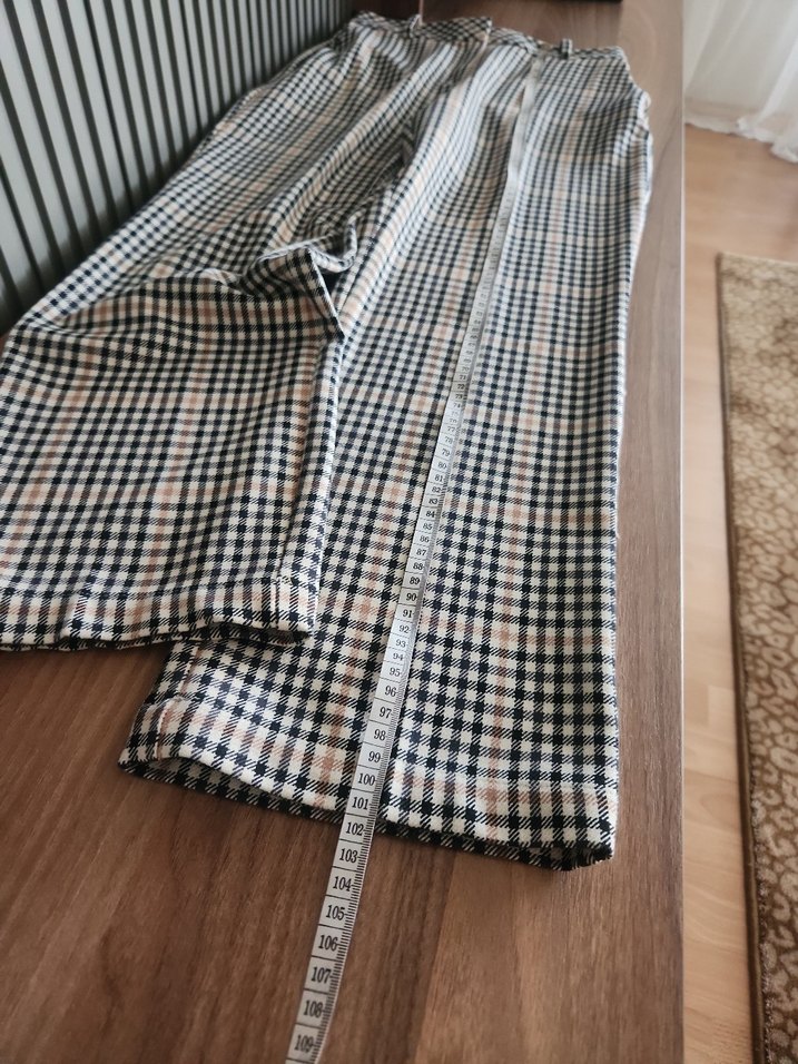 Kadın Bej Kareli Kumaş Pantolon - Görsel 5