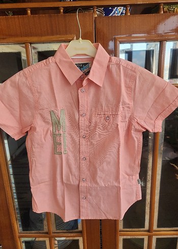 Erkek Çocuk Düğmeli Pembe Kısa Kollu Gömlek