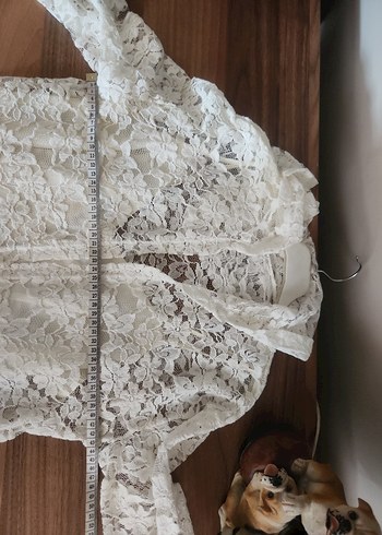 Uzun Beyaz Dantel Kimono - Görsel 5