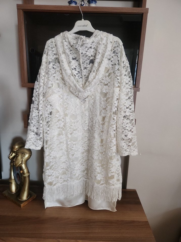 Uzun Beyaz Dantel Kimono - Görsel 3