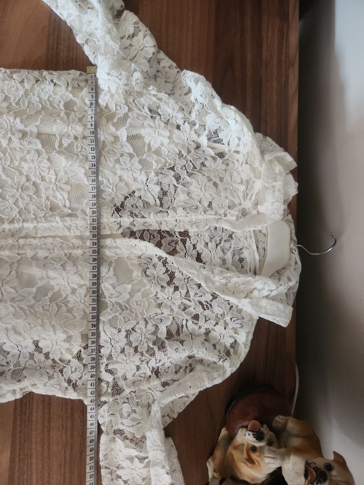 Uzun Beyaz Dantel Kimono - Görsel 5