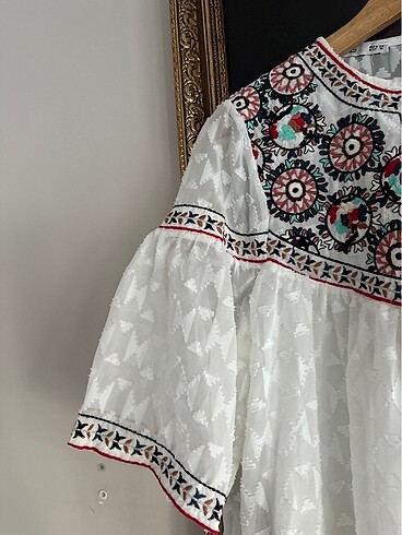 American Vintage Vintage boho fisto astarlı midi - mini elbise beyaz M beden