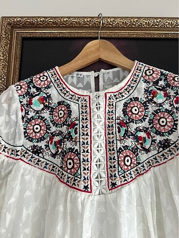m Beden Vintage boho fisto astarlı midi - mini elbise beyaz M beden