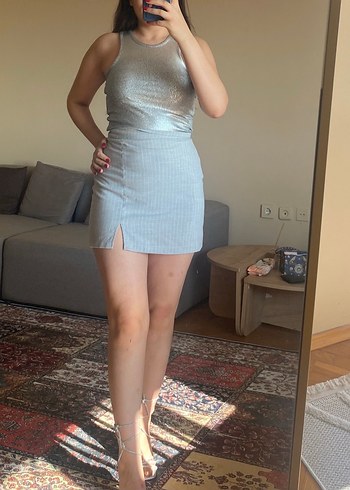 Diğer Gri çizgili mini Kadın Etek