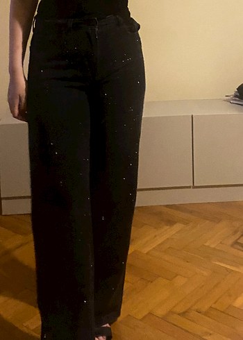 36 Beden siyah Renk Pul İşlemeli Siyah Kadın Slim Fit Jeans