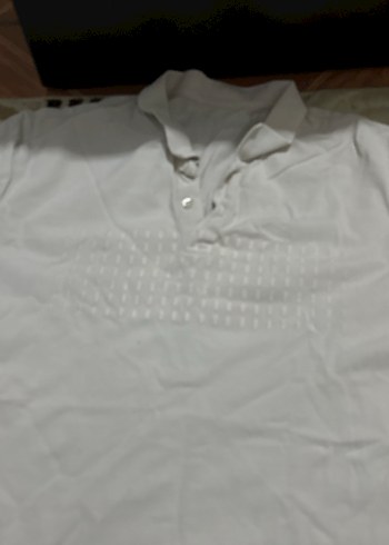 Beyaz Kısa Kollu Keten Polo Tişört hafif lekeli - Görsel 2