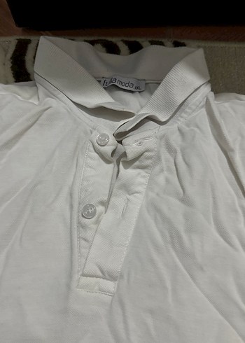 Erkek Beyaz Kısa Kollu Keten Polo Tişört hafif lekeli - Görsel 3