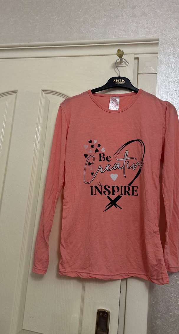 Kadın Uzun Kollu Pembe Baskılı Tişört - Görsel 2