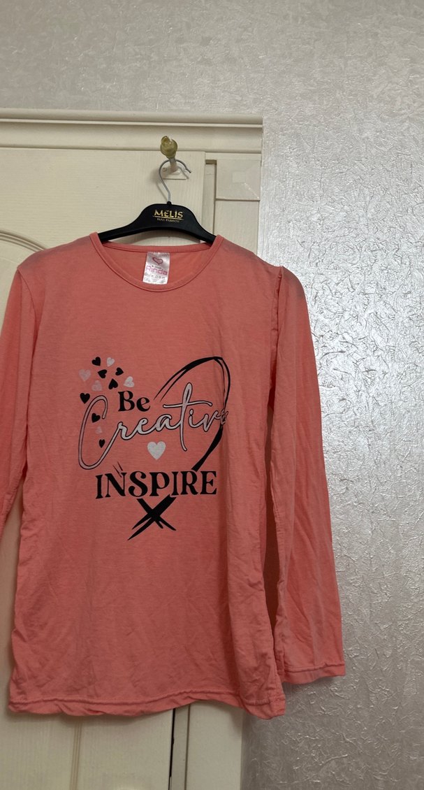 Kadın Uzun Kollu Pembe Baskılı Tişört - Görsel 3