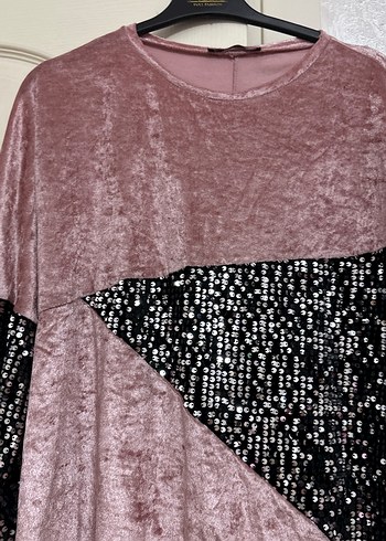 Pullu Pembe Kadın Sweatshirt kadife - Görsel 4