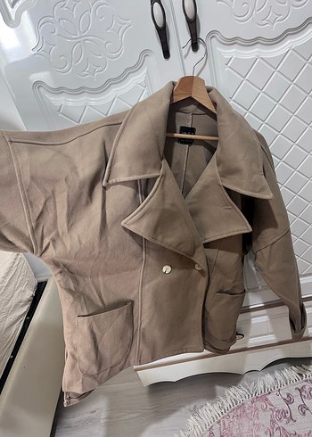 Zara Bej Süet Düğmeli Midi Kadın Ceket