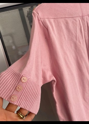 Pembe Düğmeli Kısa Kollu merserize - Görsel 2