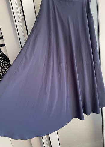 Dökümlü Uzun Lacivert Etek - Görsel 2