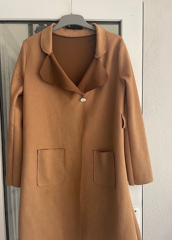 Bej Midi Süet Kadın Kaban - Görsel 3