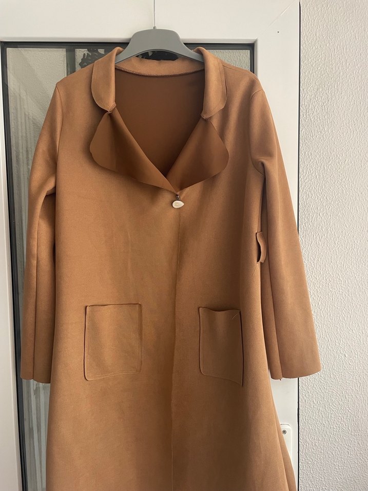 Bej Midi Süet Kadın Kaban - Görsel 3