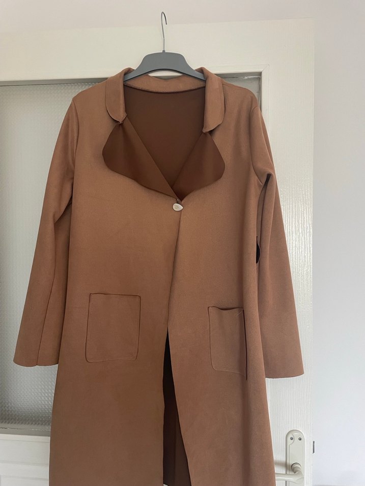 Bej Midi Süet Kadın Kaban - Görsel 2