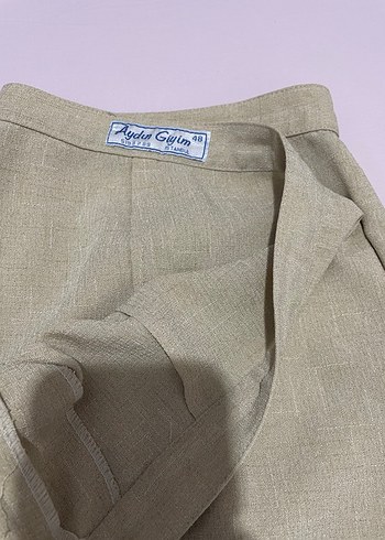 Bej Keten Kadın Kumaş Pantolon - Görsel 4