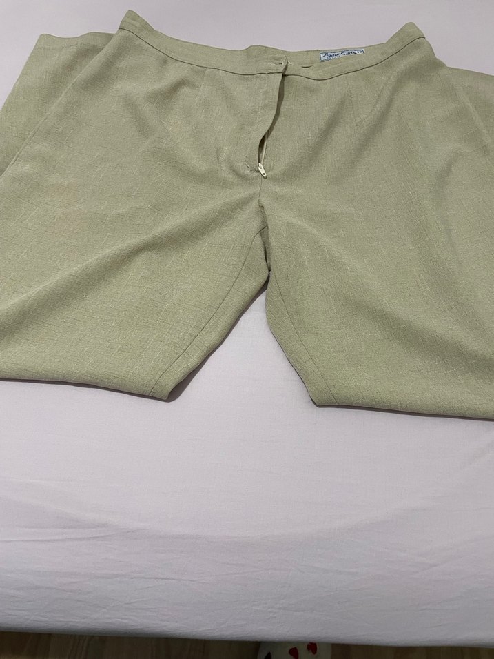 Bej Keten Kadın Kumaş Pantolon - Görsel 2