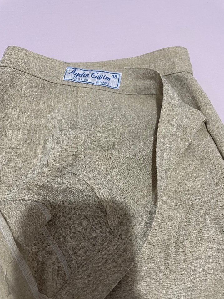 Bej Keten Kadın Kumaş Pantolon - Görsel 4