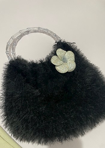 Nakışlı Kürklü Siyah Kadın Çanta - Görsel 2