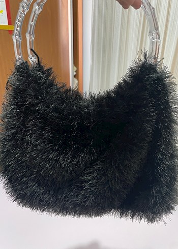 Nakışlı Kürklü Siyah Kadın Çanta - Görsel 4