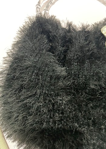 Nakışlı Kürklü Siyah Kadın Çanta - Görsel 5