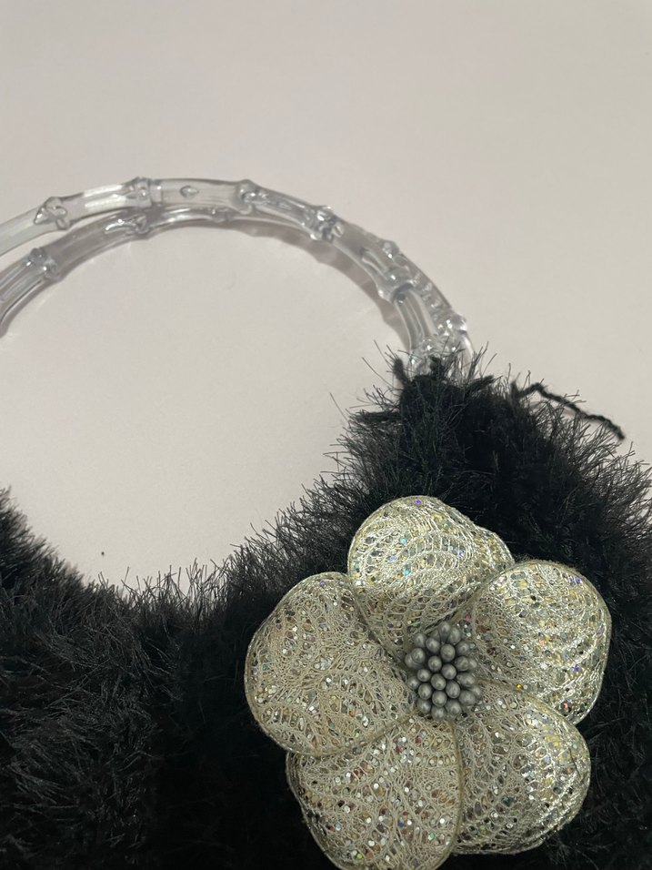 Nakışlı Kürklü Siyah Kadın Çanta - Görsel 3