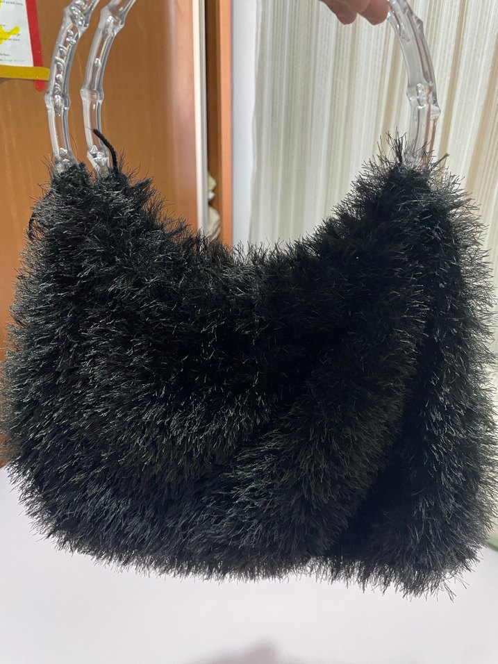 Nakışlı Kürklü Siyah Kadın Çanta - Görsel 4