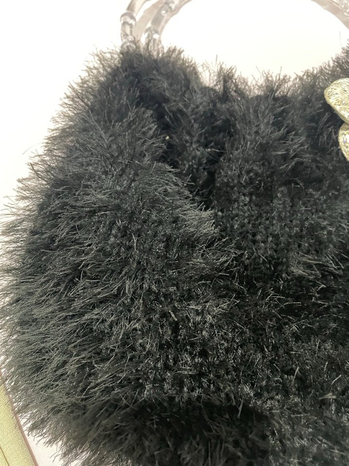 Nakışlı Kürklü Siyah Kadın Çanta - Görsel 5