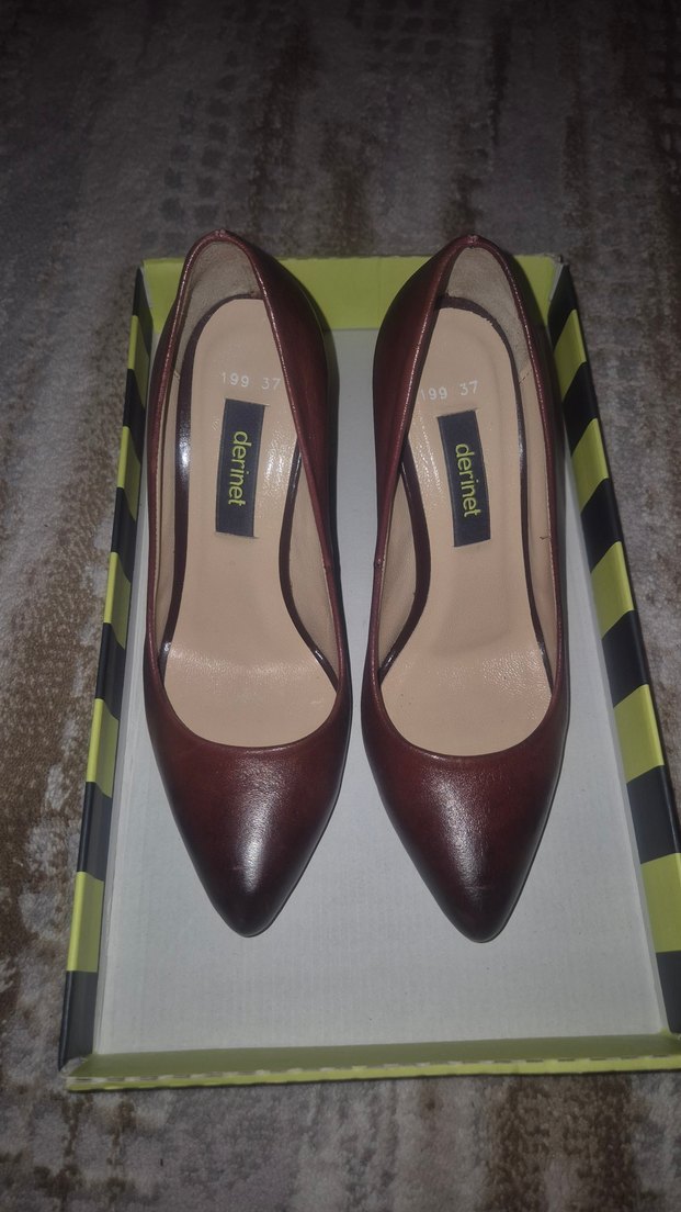 Derinet Bordo Deri Stiletto - Görsel 2