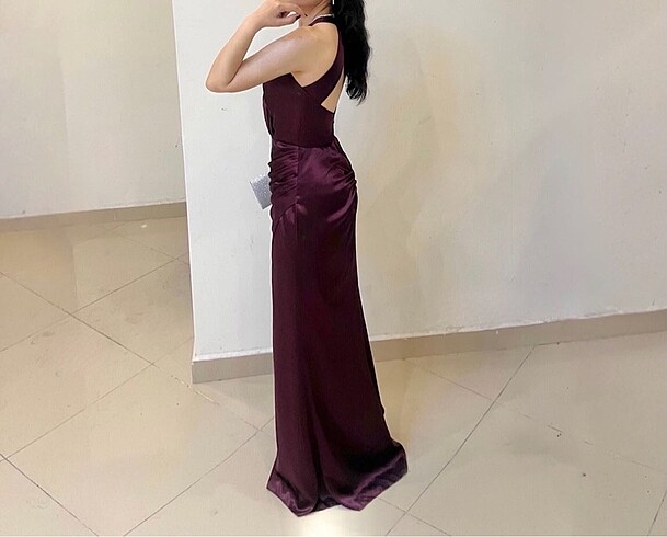 xs Beden bordo Renk Oleg Cassini sırt detaylı gece elbisesi