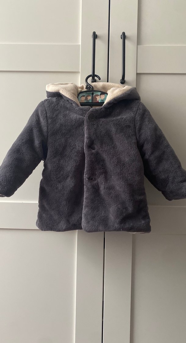 Gri Kürklü Kapüşonlu Çocuk Kabanı - Görsel 2