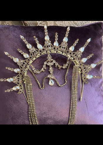 Altın Renkli taşlı gelin tacı - Görsel 2