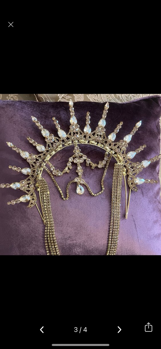 Altın Renkli taşlı gelin tacı - Görsel 2