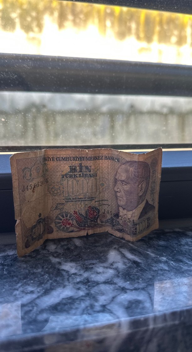 Altın ve Gri Tonlarda Eski 1000 Lira Banknot - Görsel 2