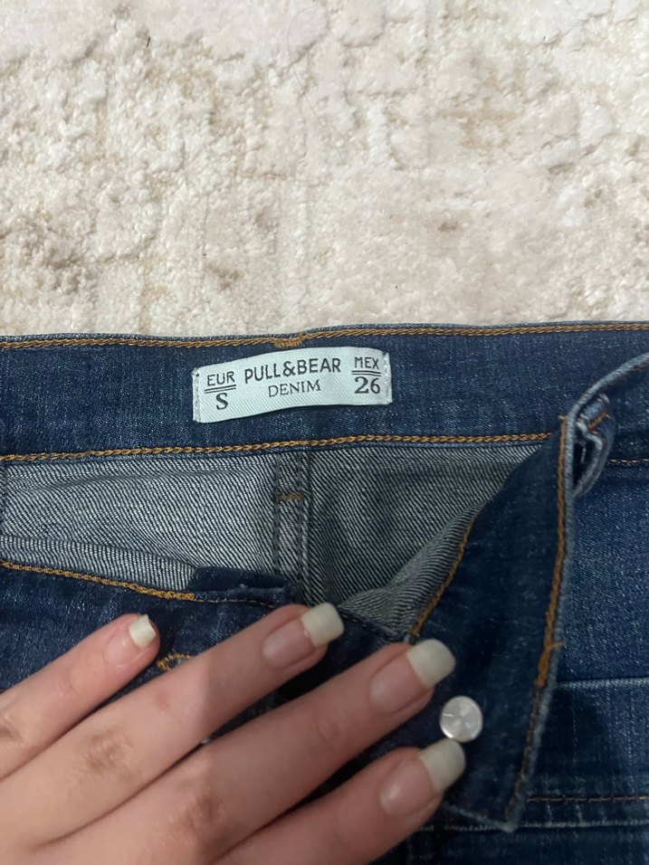 Düğmeli Lacivert mini Kot Etek - Görsel 2