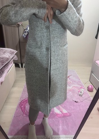 Gri Uzun Kadın Kaban - Görsel 4