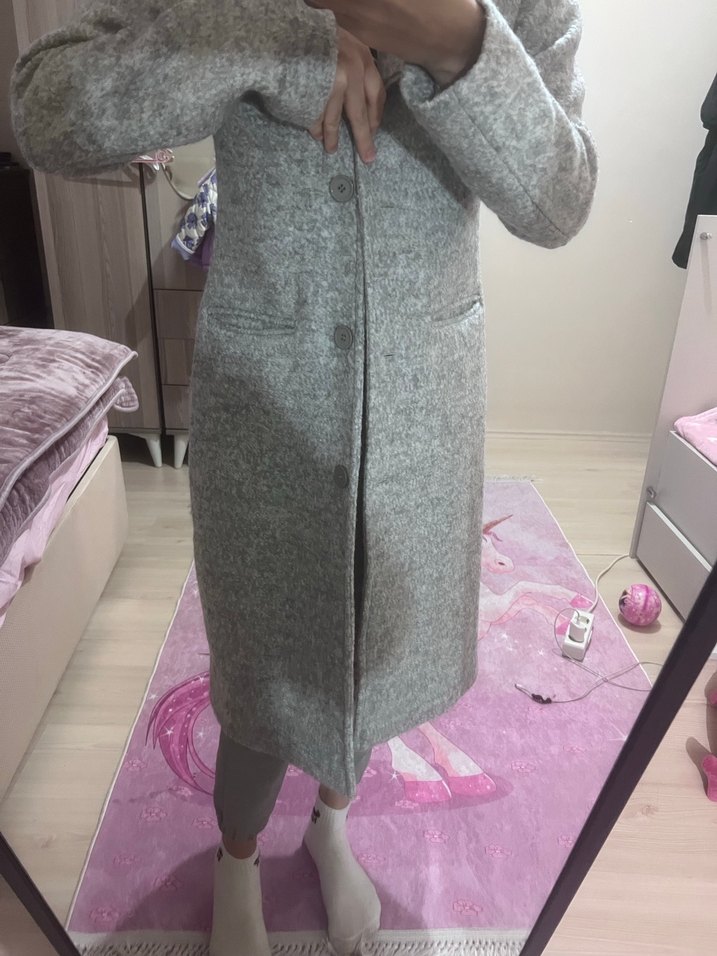 Gri Uzun Kadın Kaban - Görsel 4