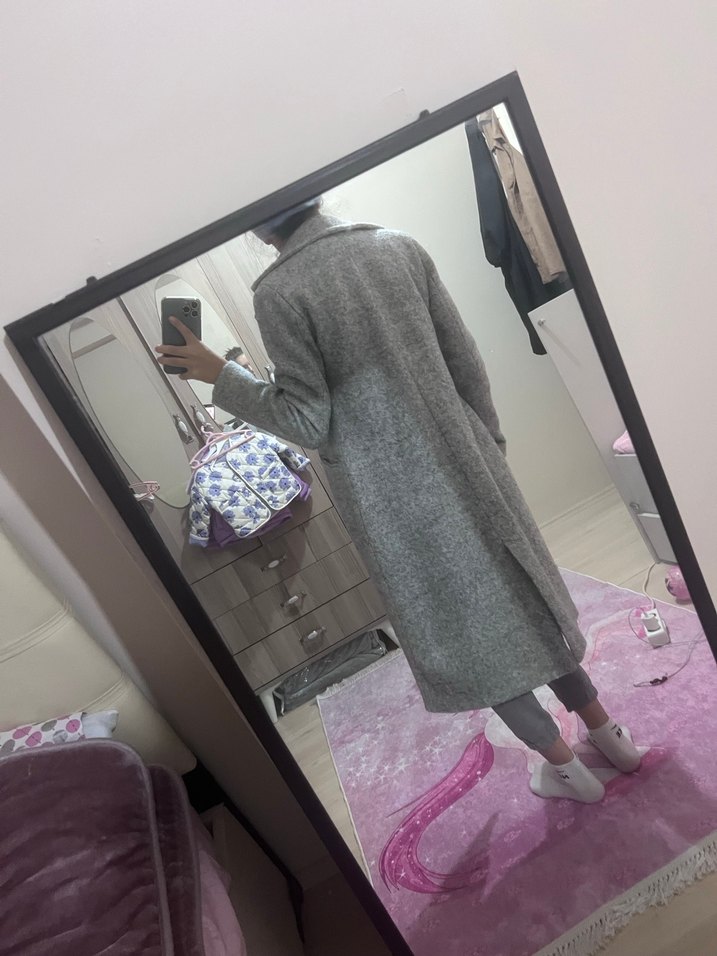 Gri Uzun Kadın Kaban - Görsel 2