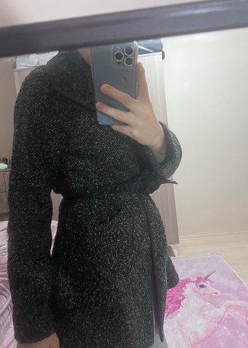 Gri Kemerli Midi Kadın Kaban - Görsel 3