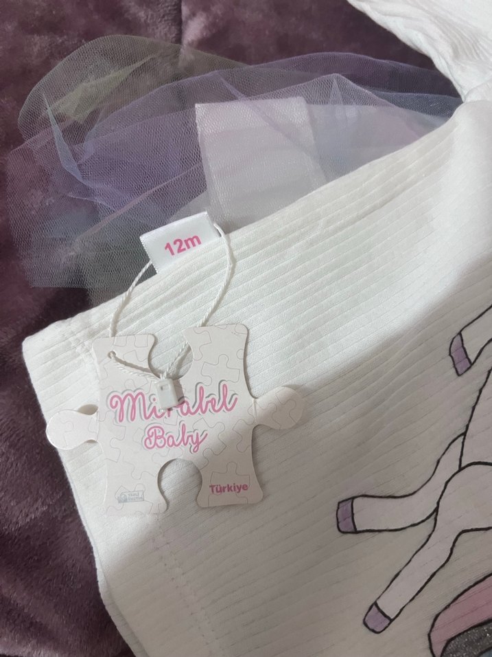 Unicorn Baskılı Beyaz Kız Çocuk Uzun Kollu Tişört - Görsel 3